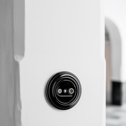 Kliklap - Prise murale coaxiale rétro TV+Radio (passante) avec cadre noir