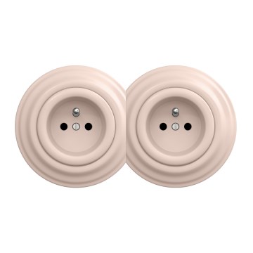 Kliklap - Prise murale double rétro avec cadre, 230 V, vieux rose