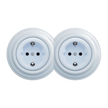 Kliklap - Prise murale double rétro avec cadre SCHUKO 230 V, bleue