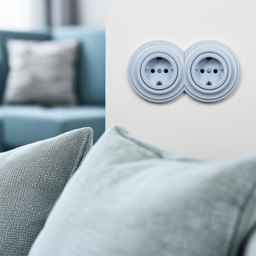 Kliklap - Prise murale double rétro avec cadre SCHUKO 230 V, bleue