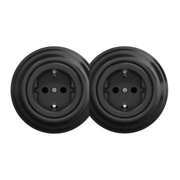 Kliklap - Prise murale double rétro avec cadre SCHUKO 230 V noire