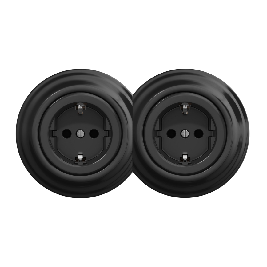 Kliklap - Prise murale double rétro avec cadre SCHUKO 230 V noire