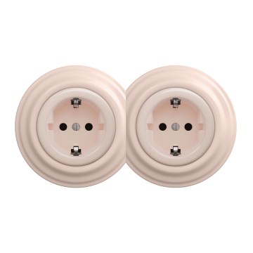 Kliklap - Prise murale double rétro avec cadre SCHUKO 230V/16A rose poudré