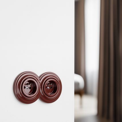 Kliklap - Prise murale double style rétro avec cadre, 230 V, marron
