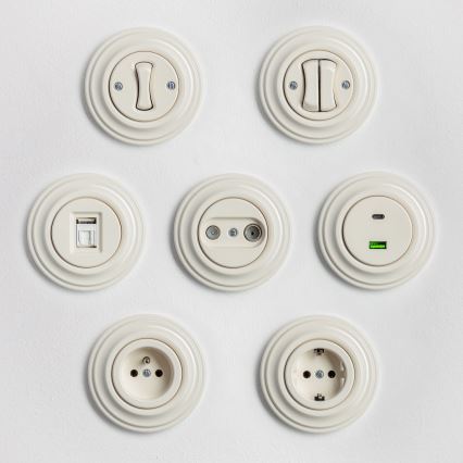 Kliklap - Prise murale rétro avec cadre, 230 V, beige