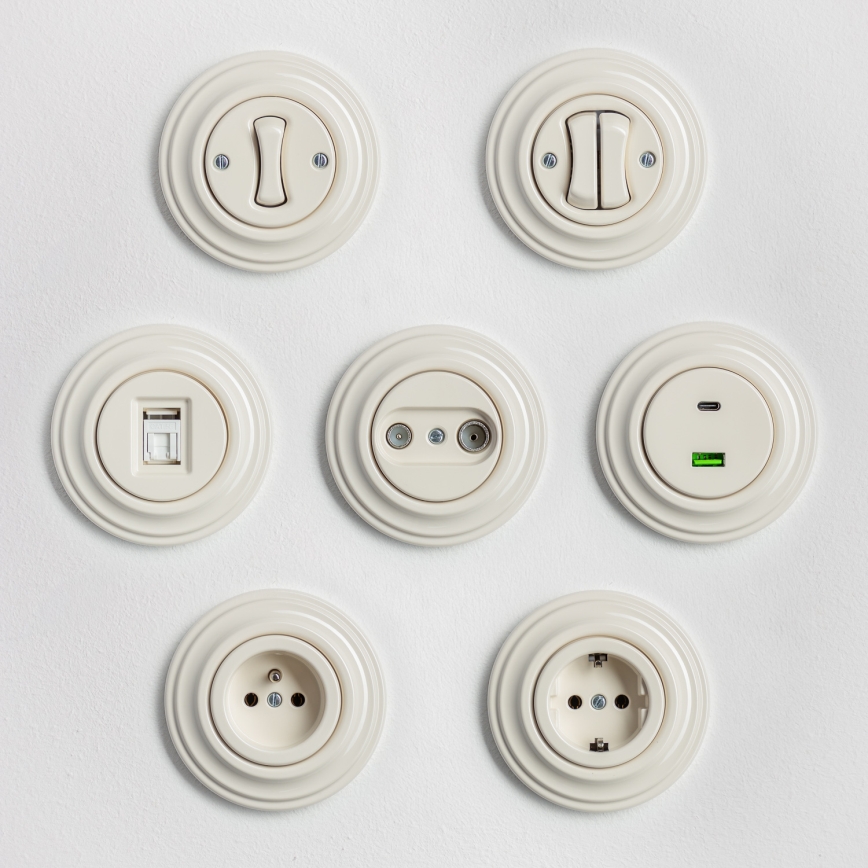 Kliklap - Prise murale rétro avec cadre, 230 V, beige