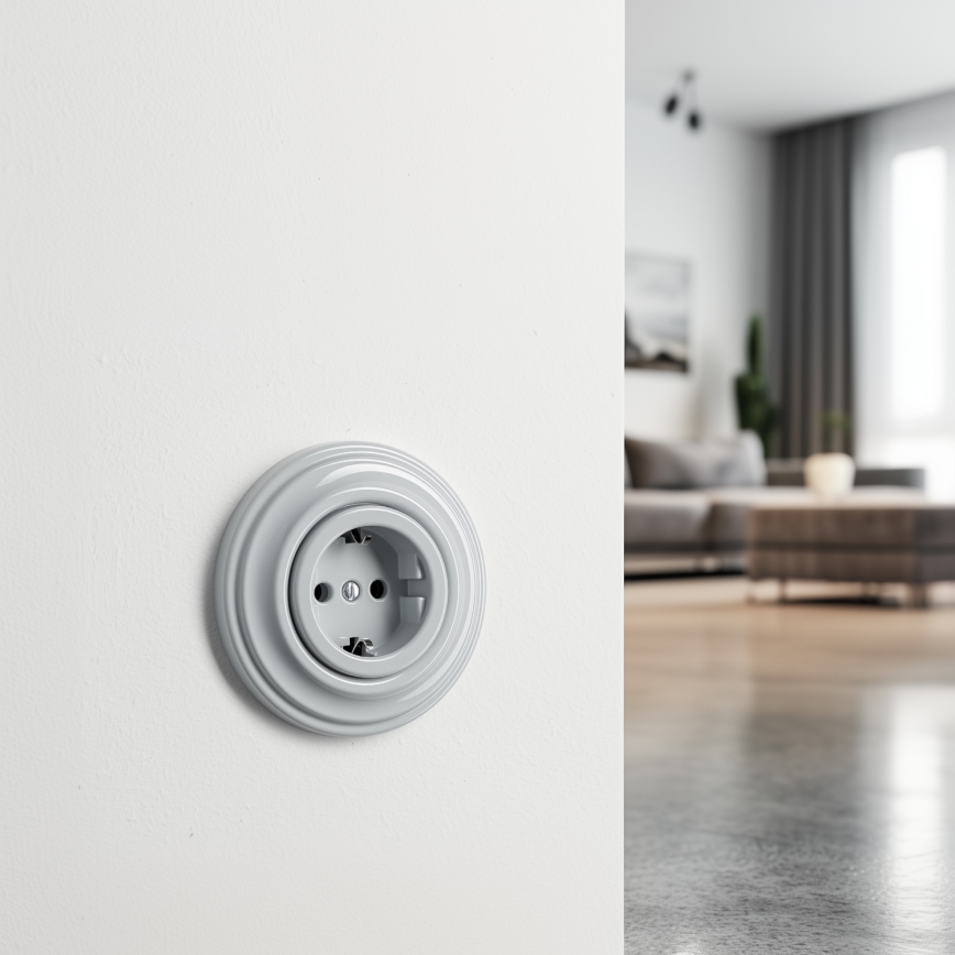Kliklap - Prise murale rétro avec cadre SCHUKO 230V/16A, grise