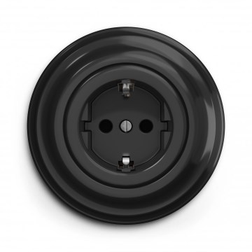 Kliklap - Prise murale rétro avec cadre Schuko 230V/16A noire