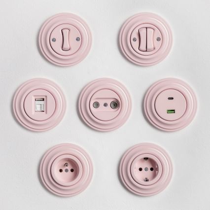 Kliklap - Prise murale rétro avec cadre SCHUKO 230V/16A rose ancien