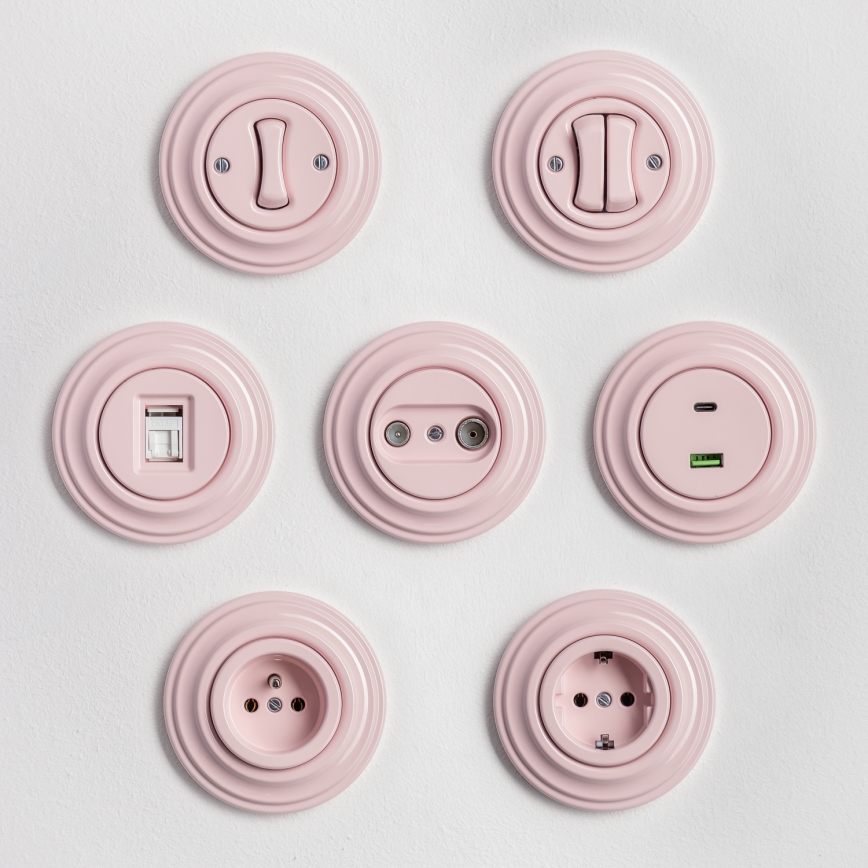 Kliklap - Prise murale rétro avec cadre SCHUKO 230V/16A rose ancien