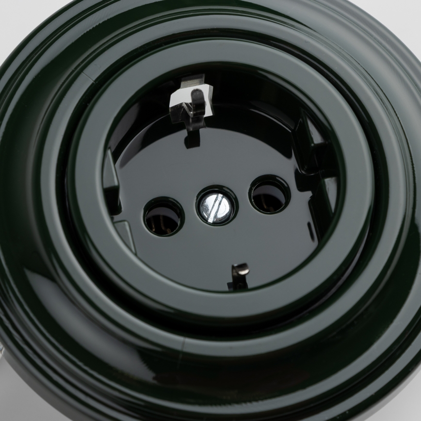 Kliklap - Prise murale rétro avec cadre SCHUKO 230V/16A, verte