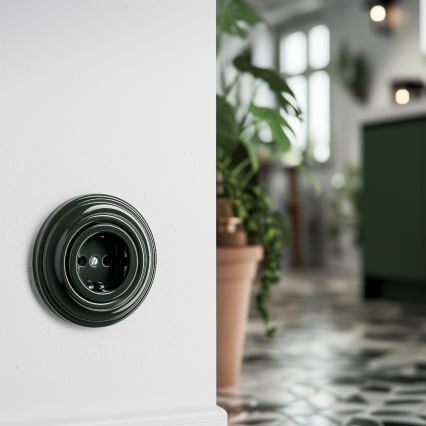 Kliklap - Prise murale rétro avec cadre SCHUKO 230V/16A, verte