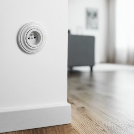 Kliklap - Prise murale rétro avec plaque, 230 V, finition blanc neige