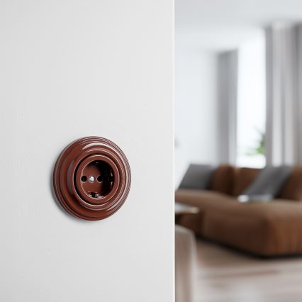 Kliklap - Prise murale rétro avec plaque SCHUKO 230V/16A brune