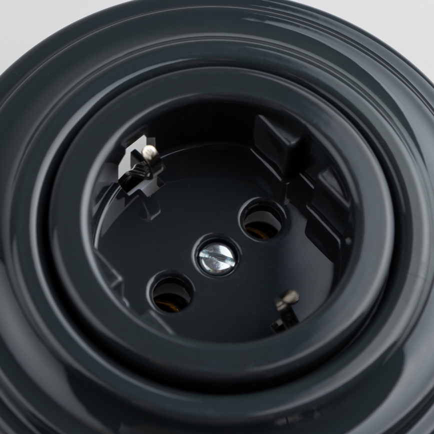 Kliklap - Prise murale rétro pour usage domestique avec cadre SCHUKO 230V/16A, anthracite