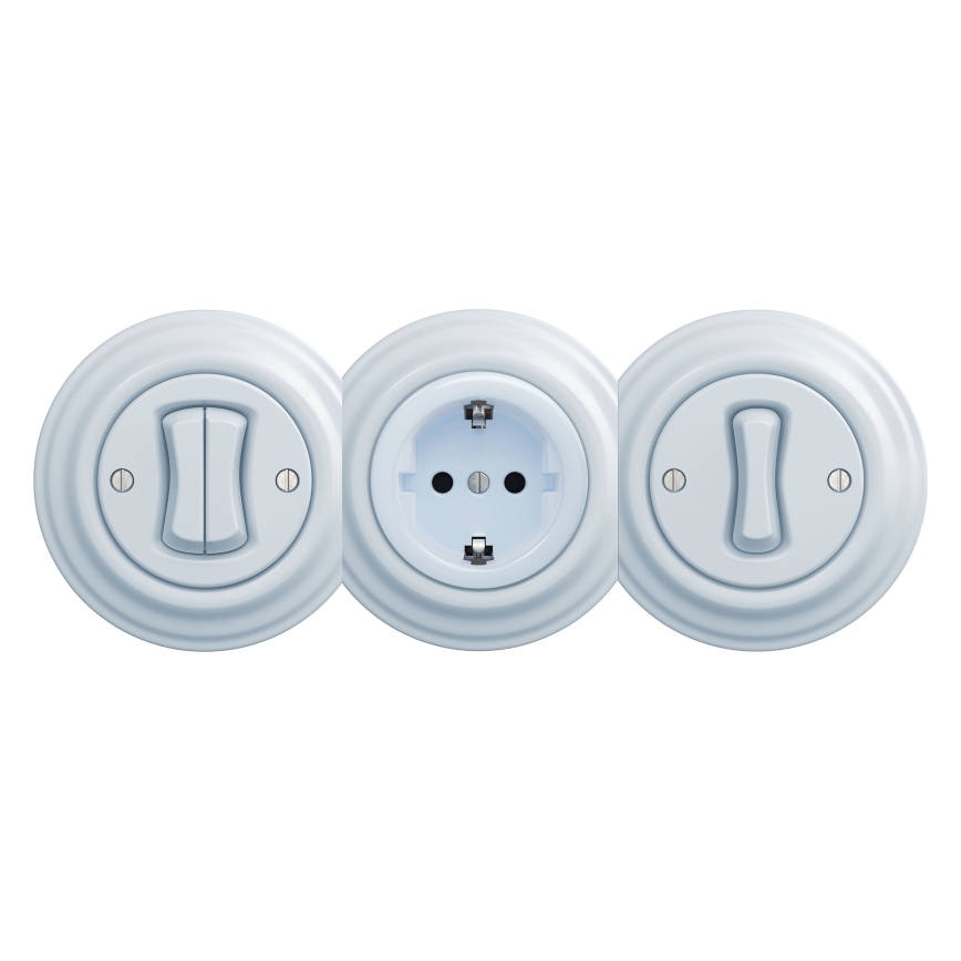 Kliklap - prise murale rétro sans cadre SCHUKO 230V/16A bleue