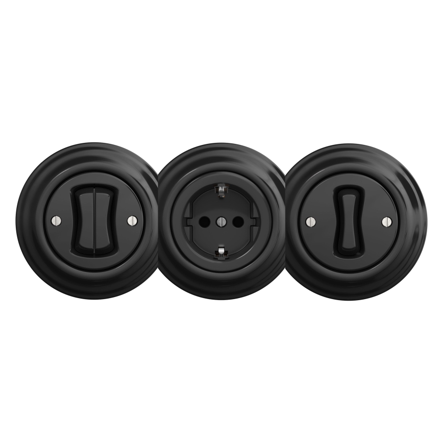 Kliklap - Prise murale rétro sans cadre SCHUKO 230V/16A noire