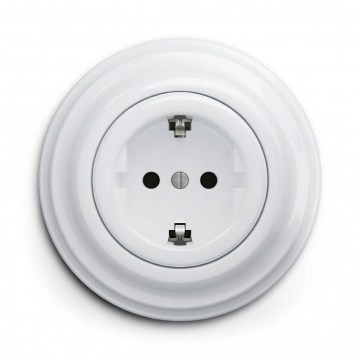 Kliklap - Prise murale rétro SCHUKO 230V/16A avec enjoliveur blanc neige