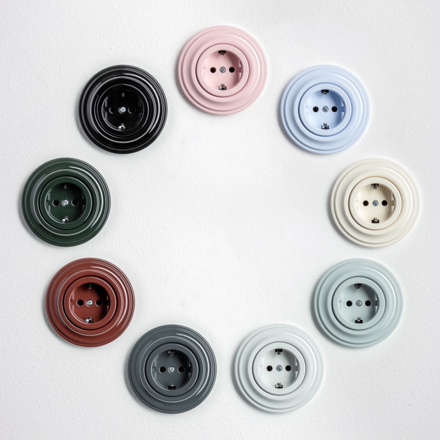 Kliklap - Prise murale rétro SCHUKO 230V/16A avec enjoliveur blanc neige