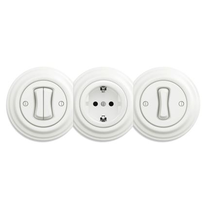 Kliklap - Prise murale rétro SCHUKO 230V/16A en céramique blanche, sans cadre