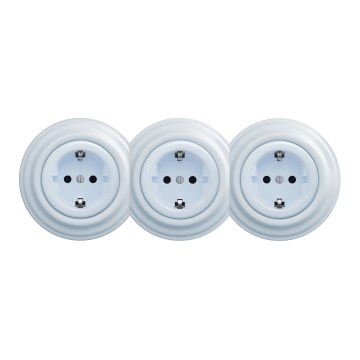 Kliklap - Prise murale rétro triple avec plaque SCHUKO 230V, bleu