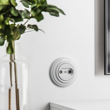 Kliklap - Prise murale terminale TV+R au design rétro avec cadre en céramique blanche