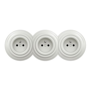 Kliklap - Prise murale triple rétro avec cadre, 230 V, céramique blanche
