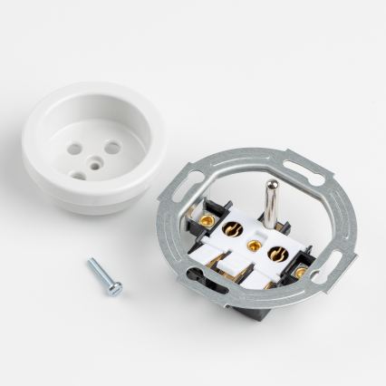 Kliklap - Prise murale triple rétro avec cadre, 230 V, céramique blanche