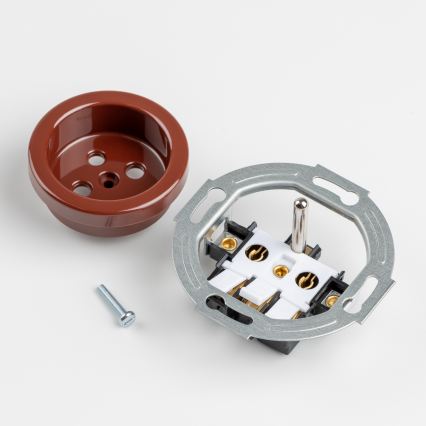 Kliklap - Prise murale triple rétro avec cadre, 230 V, marron