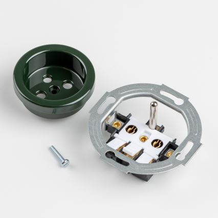 Kliklap - Prise murale triple rétro avec cadre, 230 V, verte