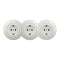 Kliklap - Prise murale triple rétro avec cadre SCHUKO 230 V en céramique blanche