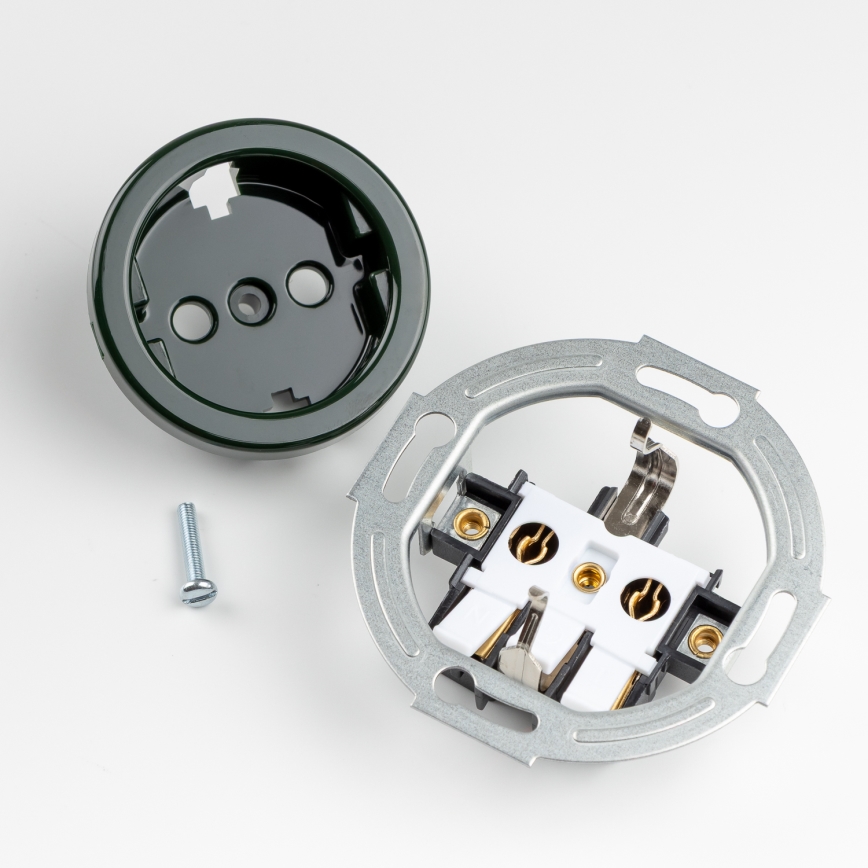 Kliklap - Prise murale triple rétro avec cadre SCHUKO 230 V, verte