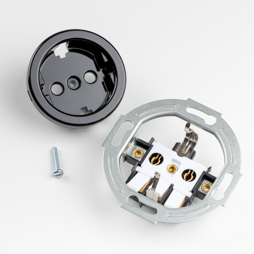 Kliklap - Prise murale triple rétro avec cadre SCHUKO 230V noire
