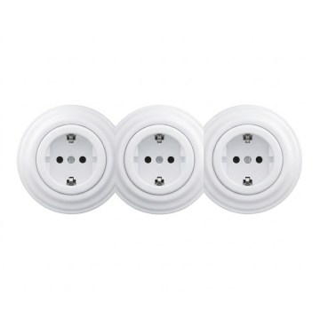 Kliklap - Prise murale triple rétro domestique avec cadre SCHUKO 230V blanc neige