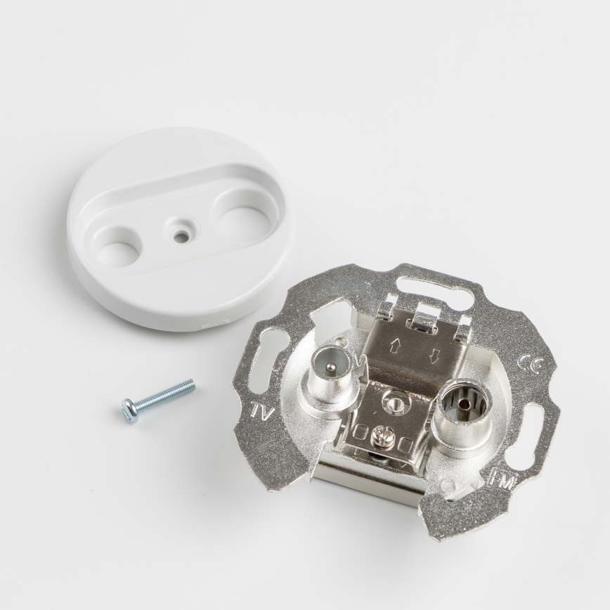 Kliklap - Prise murale TV+R rétro (terminale) avec cadre blanc neige