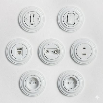 Kliklap - Prise murale TV+R rétro (terminale) avec cadre blanc neige