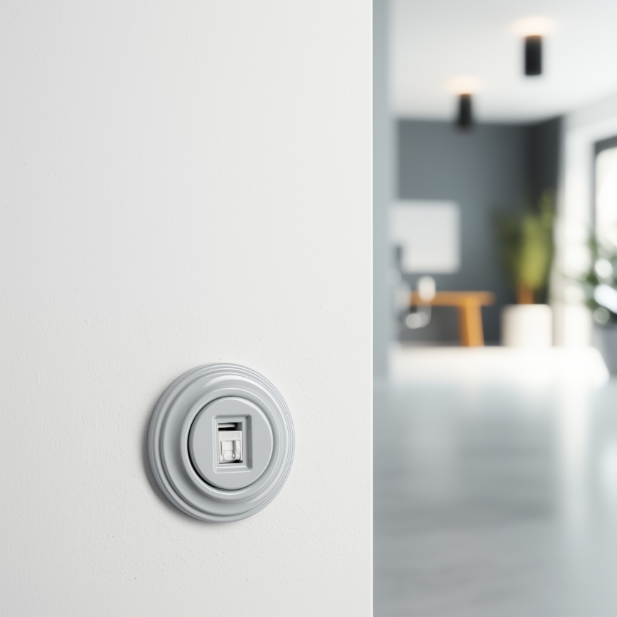 Kliklap - Prise réseau rétro avec cadre, grise