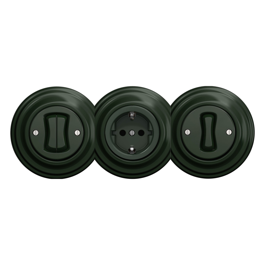 Kliklap - Prise rétro domestique sans cadre SCHUKO 230V/16A verte