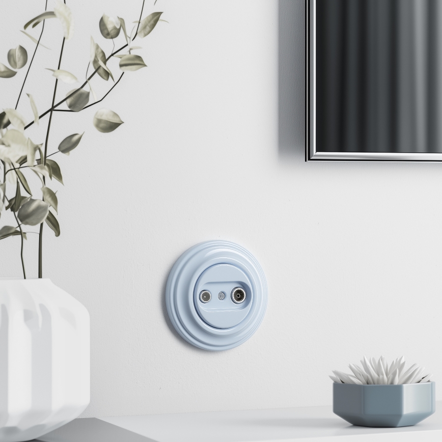 Kliklap - Prise rétro TV+FM (passante) avec cadre, bleue