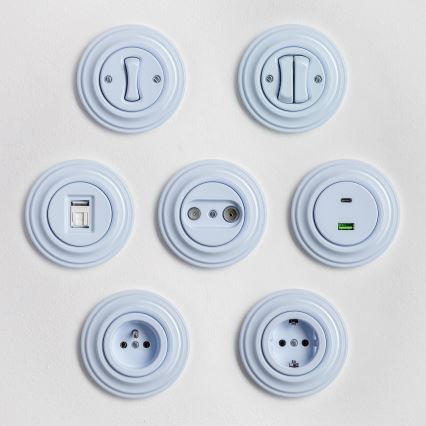 Kliklap - Prise rétro TV+FM (passante) avec cadre, bleue