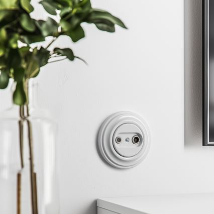 Kliklap - Prise rétro TV+Radio (passante) avec cadre blanc neige