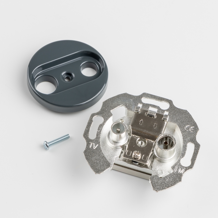 Kliklap - Prise terminale TV+R rétro (passante) avec cadre anthracite