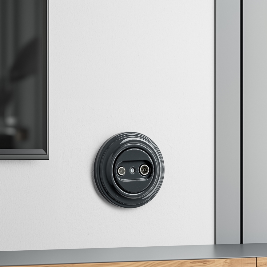 Kliklap - Prise terminale TV+R rétro (passante) avec cadre anthracite