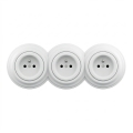 Kliklap - Prise triple murale rétro avec cadre, 230 V, blanc neige