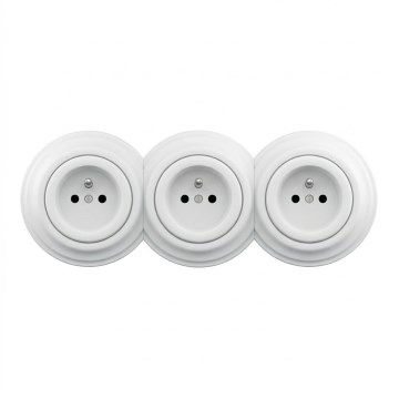 Kliklap - Prise triple murale rétro avec cadre, 230 V, blanc neige