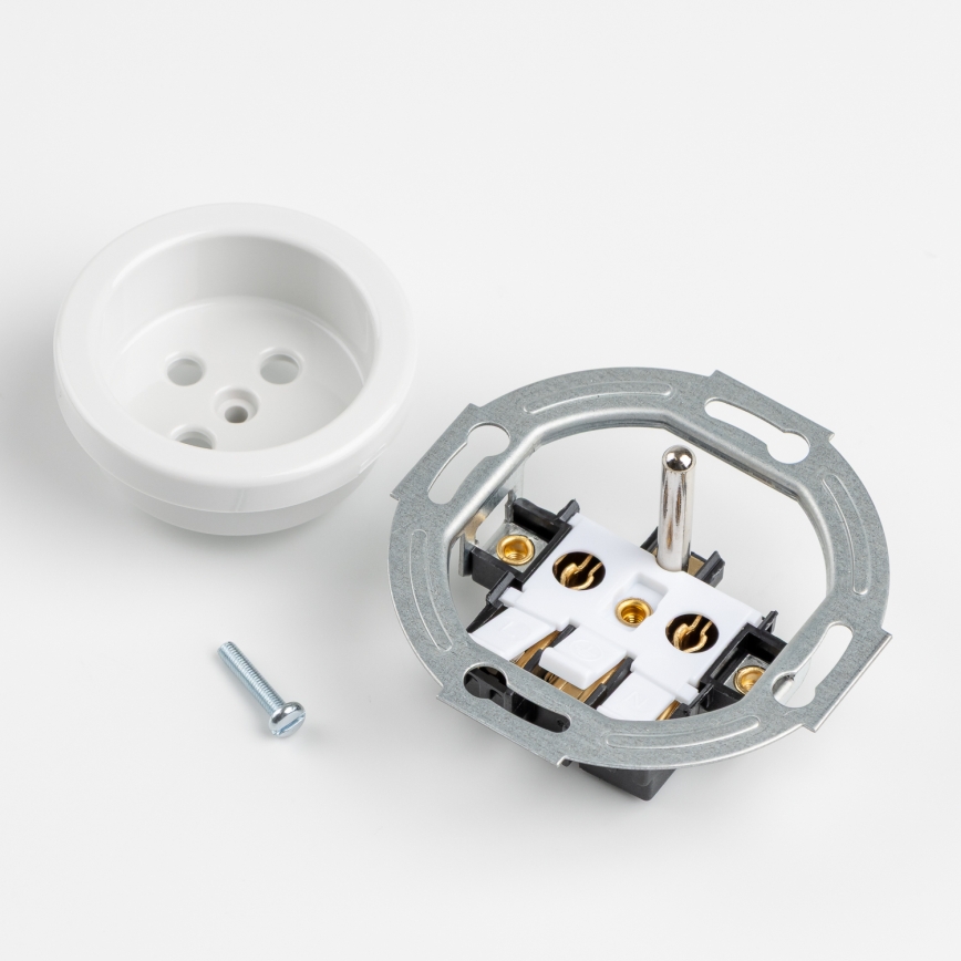 Kliklap - Prise triple murale rétro avec cadre, 230 V, blanc neige