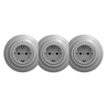 Kliklap - Prise triple murale rétro pour usage domestique avec cadre SCHUKO, 230 V, gris