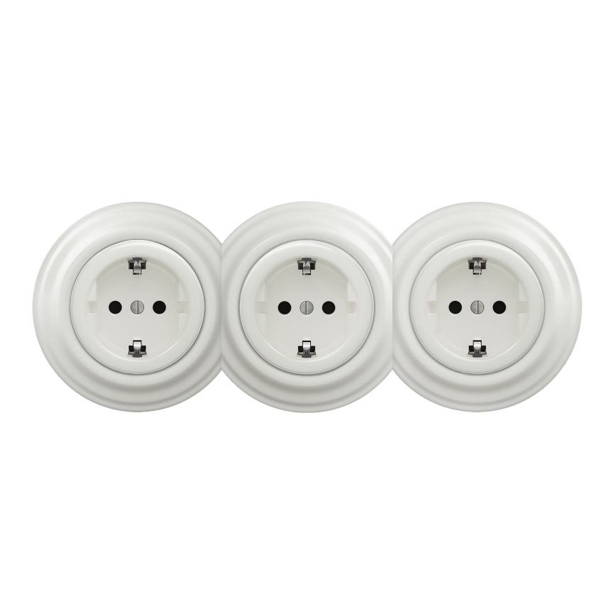 Kliklap - Prise triple rétro domestique avec cadre SCHUKO 230V blanche