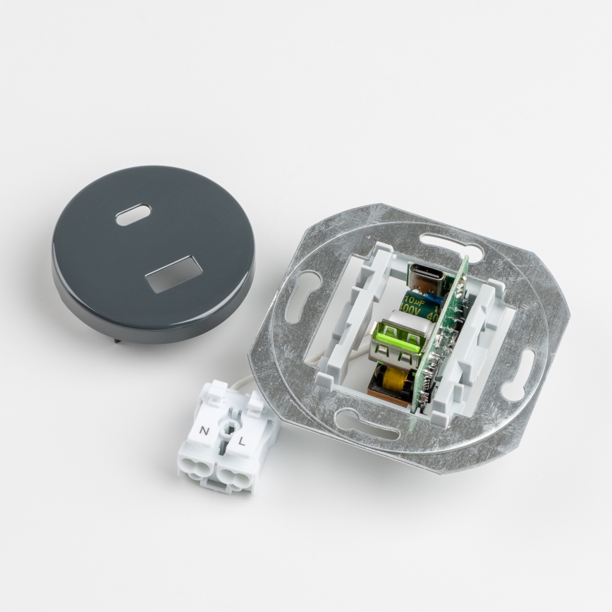 Kliklap - Prise USB rétro A+C avec cadre anthracite