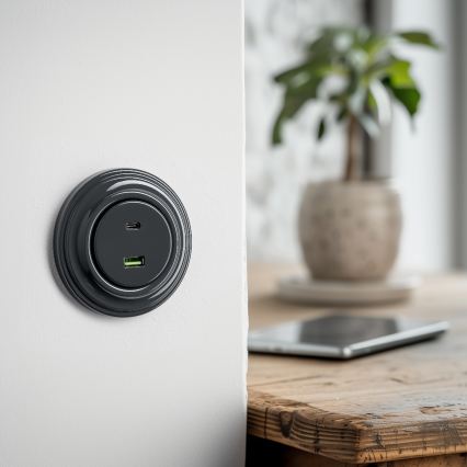 Kliklap - Prise USB rétro A+C avec cadre anthracite
